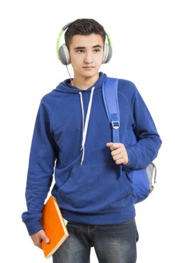 Üniversiteli öğrenci çocuk beyaz arka plan üzerinde iyi tutum ile