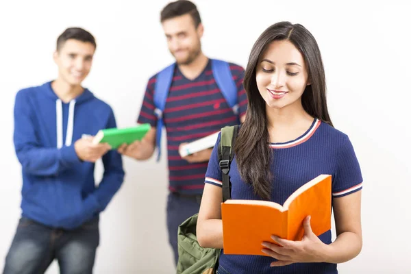 Estudante Universitário Menino Com Boa Atitude Fundo Branco — Fotografia de Stock