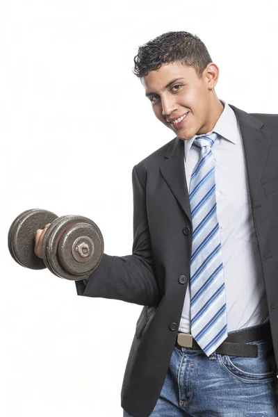 Jongeman Aan Het Werk Doet Halter Arm — Stockfoto