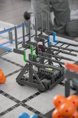 Çocuk, öğrenci, robotik, sınıf, proje, uygun, robot, plastik bloklarla