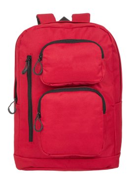 beyaz zemin üzerine kırmızı sırt çantası