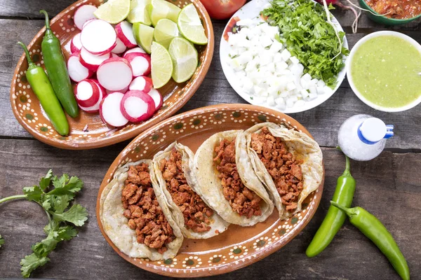Tacos Von Fleisch Den Schäfer Oder Mariniert Typisch Mexikanisches Essen — Stockfoto