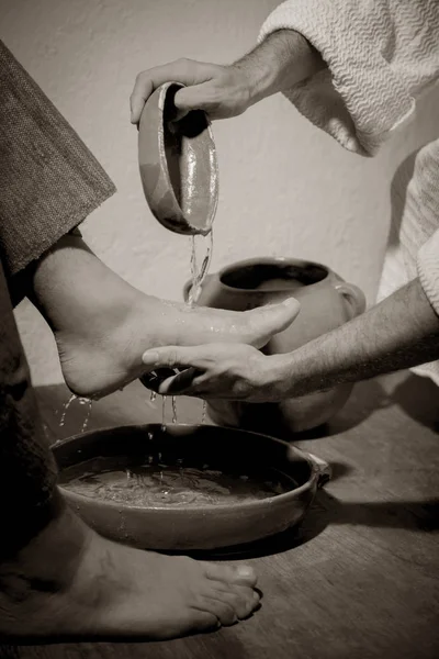 Jesucristo Lavando Los Pies Sus Discípulos Señal Humildad Servicio — Foto de Stock