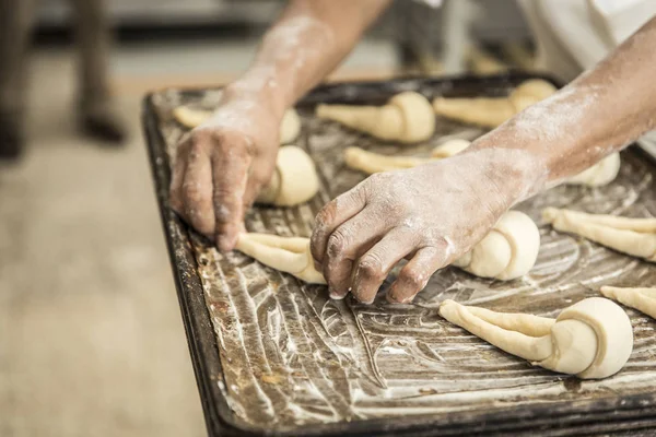 Production Raw Horns Ready Baked — Stock Photo, Image