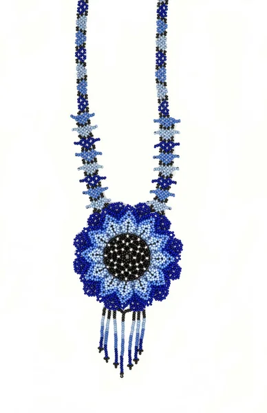 Huichol Necklace Blue Hippie Style — Stock Photo, Image