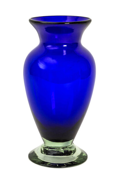 Blue crystal vase, isolated on white