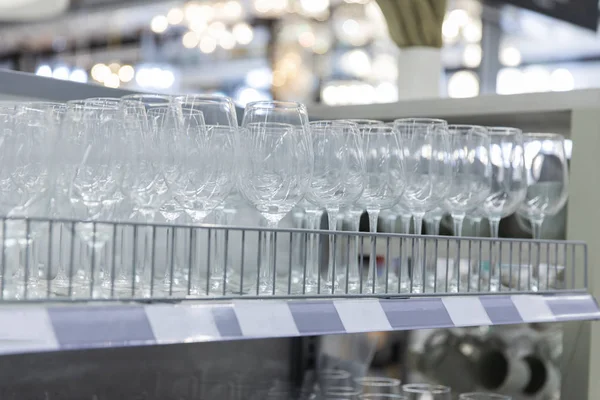 Lot Wine Glasses Shelf — Stock Photo, Image