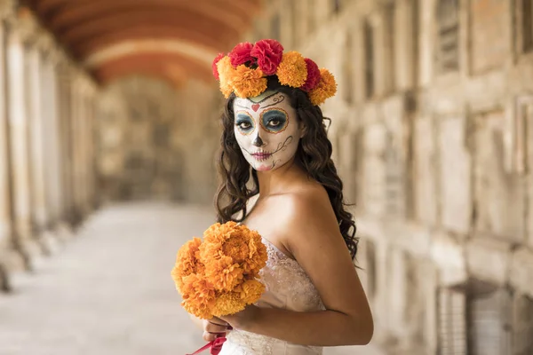 Catrin Catrina Cemitério Com Vestidos Noiva Antigo Cemitério Guadalajara México — Fotografia de Stock
