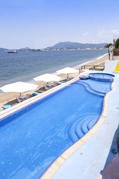 Oceaan Landschap Mexico Strand Detail Van Het Zwembad Het Hotel — Stockfoto