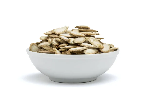 Detail White Bowl Pumpkin Seed White Background — Stock Photo, Image