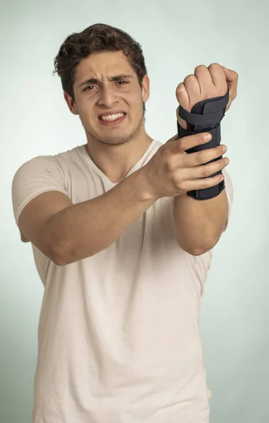 Man Hand Adjustable Immobilizer Injuries Bones Muscles Orthopedic Device Human — Stock Photo, Image