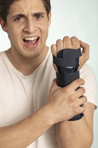 Man Hand Adjustable Immobilizer Injuries Bones Muscles Orthopedic Device Human — Stock Photo, Image