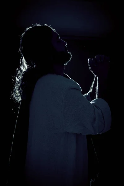 耶稣基督在晚上祈祷 — 图库照片