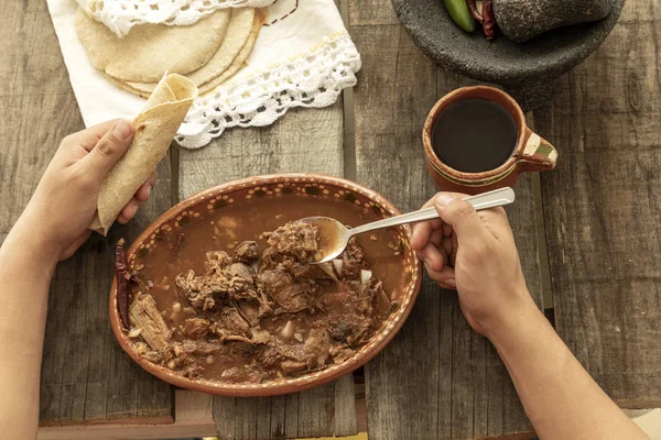 Delicioso Típico Desayuno Mexicano Delicioso Plato Birria — Foto de Stock