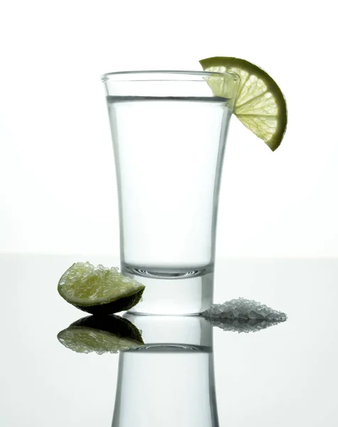 Tequila shot with salt and lemon — Stock Photo, Image