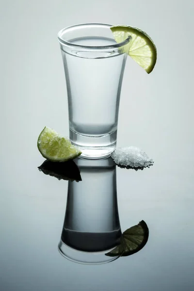 Tequila shot with salt and lemon — Stock Photo, Image