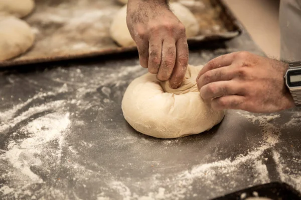 Hands Teacher Baker Bread Production Table — Stock Photo, Image