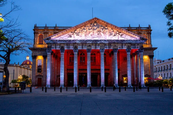 Degollado Tiyatrosu Guadalajara Jalisco Meksika Nın Mimari Anıtları Gece Çekimleri — Stok fotoğraf