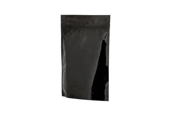 Black Foil Package Bag Isolated White Background Clipping Path — Stock Photo, Image