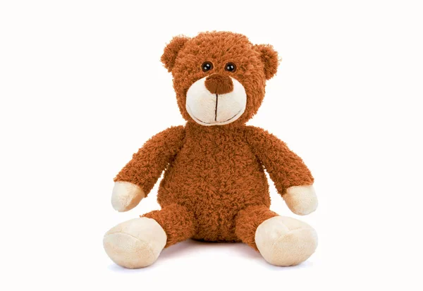 Teddybär Braunes Stofftier Mit Schatten Auf Weißem Hintergrund — Stockfoto
