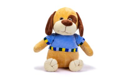 Beyaz arka planda gölgesi olan yumuşak kahverengi köpek yavrusu