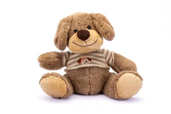 Stuffed Puppy Shadow Sitting White Background — Stock Photo, Image