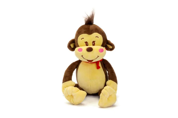 Stuffed Brown Ape Shadow Sitting White Background — Stock Photo, Image