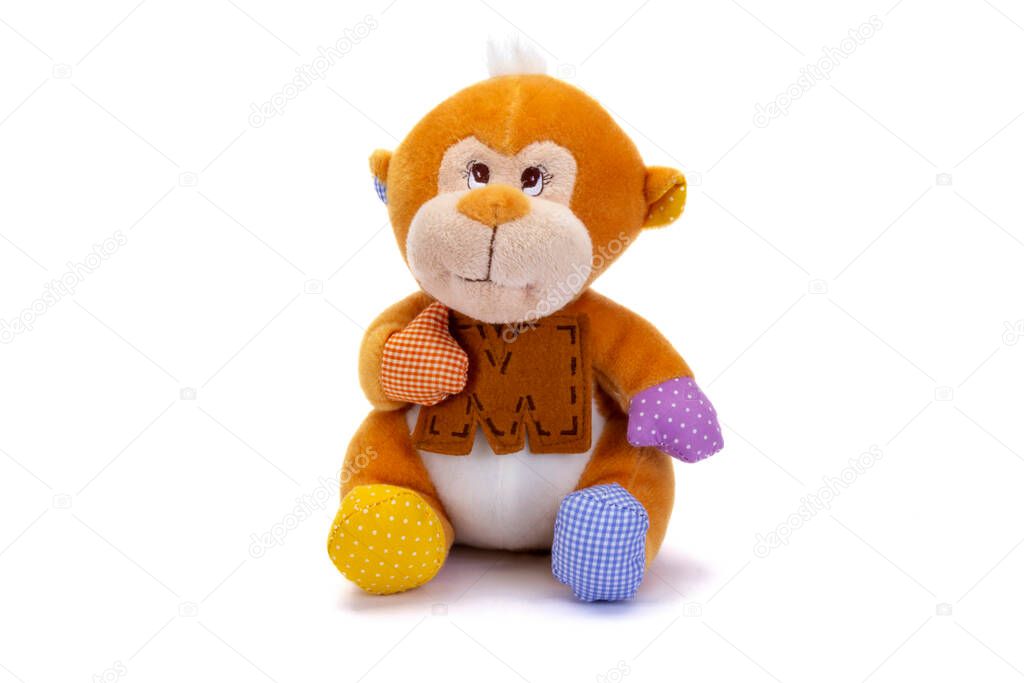 Ape baby stuffed with shadow sitting shadow on white background