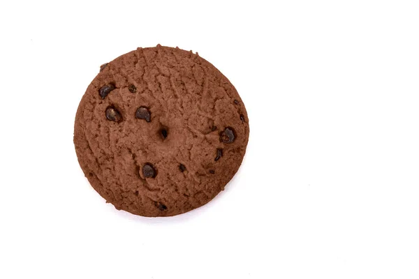 Una Galleta Harina Trigo Con Chispas Chocolate Sobre Fondo Blanco — Foto de Stock