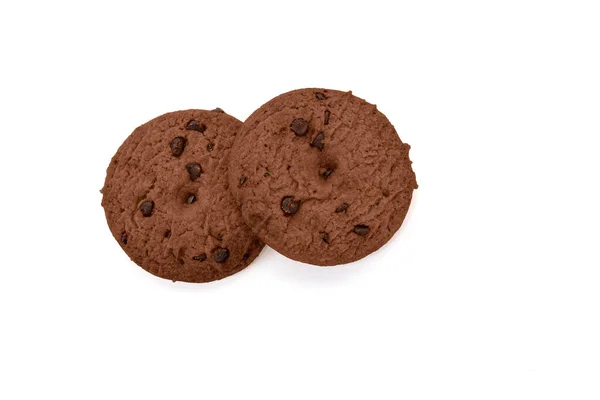 Два Пшеничне Борошняне Печиво Шоколадними Чіпсами Білому Тлі — стокове фото