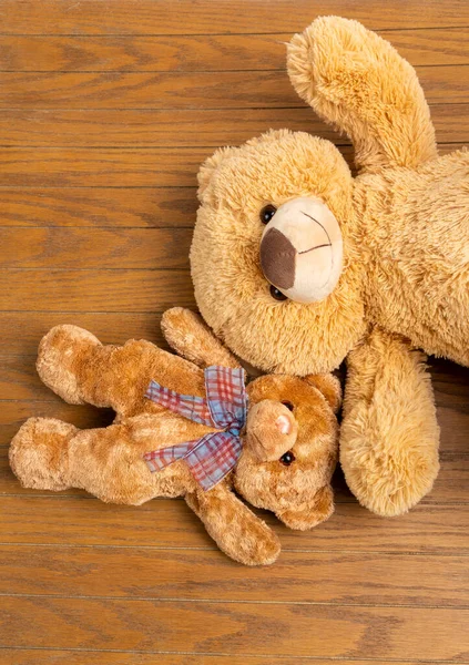 Teddy Bear Little Bear Indoors Wooden Floor Wall — Stock Photo, Image