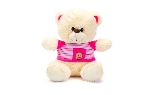 Teddybär Sitzt Auf Weißem Hintergrund — Stockfoto