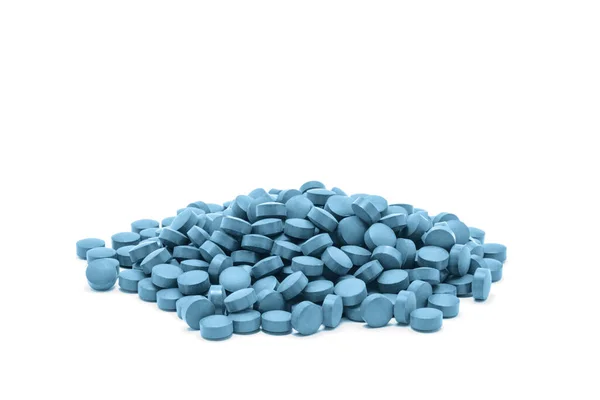 Медичні Таблетки Вітаміни Харчові Добавки Синього Кольору Білому Тлі — стокове фото