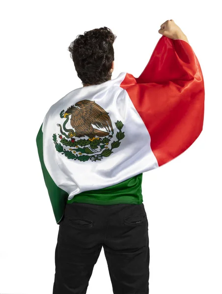 Junger Mexikanischer Patriot Mit Mexikanischer Flagge Feiert Grito Independencia — Stockfoto