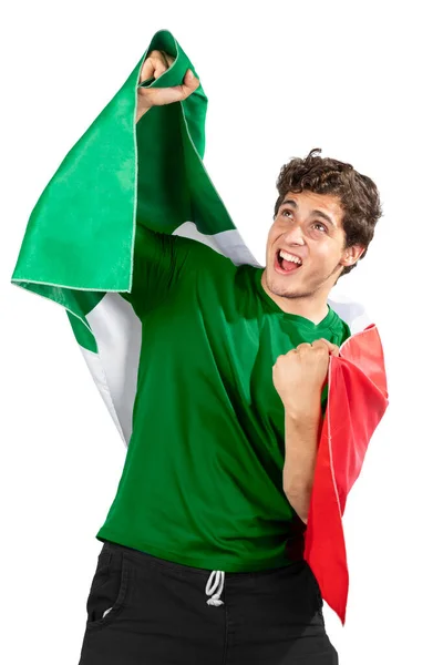 拿着墨西哥国旗的年轻爱国者墨西哥人 Grito Independencia的情绪呐喊 — 图库照片