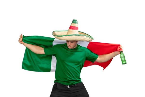 Νεαρός Μεξικανός Πατριώτης Καπέλο Ranger Και Μεξικανική Σημαία Γιορτάζει Grito — Φωτογραφία Αρχείου