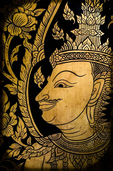 Древняя Тайская Живопись Стене Храма Будды Таиланде — стоковое фото
