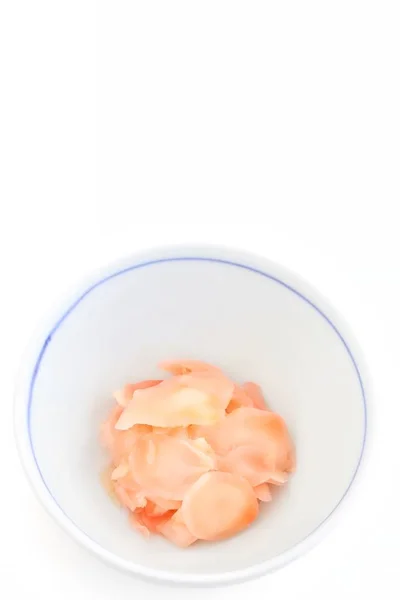 Sliced Pickled Young Ginger Japanese Porcelain Bowl White Background — Stock Photo, Image