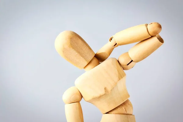 Wooden Mannequin Figure Expressing Neck Pain — Stock Photo, Image