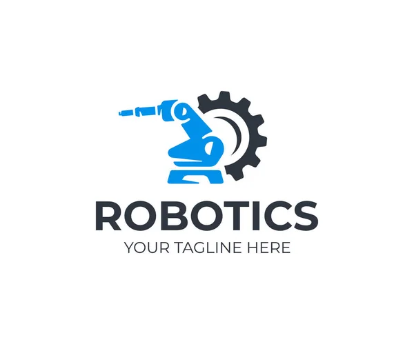 Roboterarm Logo Vorlage Handhabung Robotervektordesign Industrielle Mechanische Armaufschrift — Stockvektor