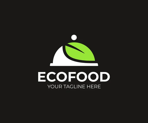 Eco Food Delivery Logo Vorlage Tablett Mit Deckel Und Grünem — Stockvektor