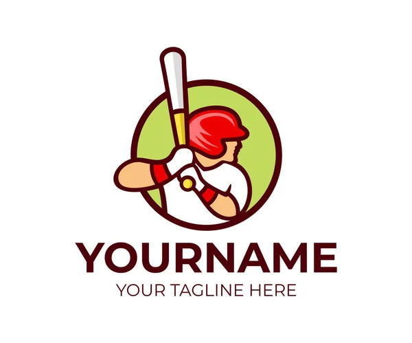 Béisbol Jugador Béisbol Está Sosteniendo Bate Béisbol Plantilla Logotipo Deporte — Vector de stock
