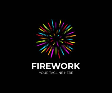 Multi colored firework logo template. Salute fireworks vector design. Colorful flash logotype clipart