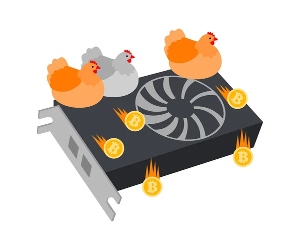 Exploitation Minière Ferme Poulets Portent Bitcoins Illustration Bitcoin Mine Carte — Image vectorielle