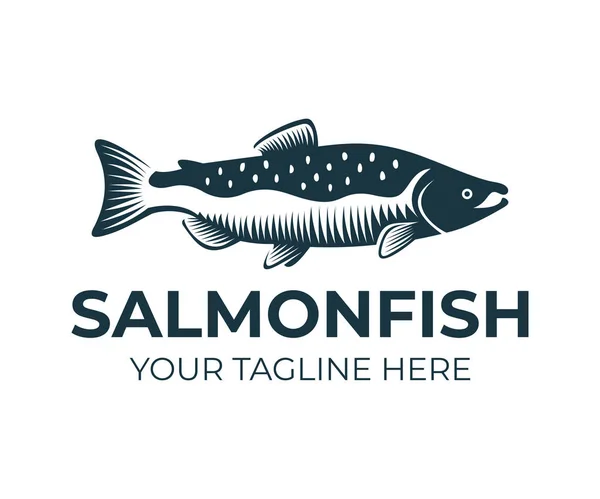 Salmão Peixe Pesca Modelo Logotipo Mundo Subaquático Vida Marinha Fluvial —  Vetores de Stock