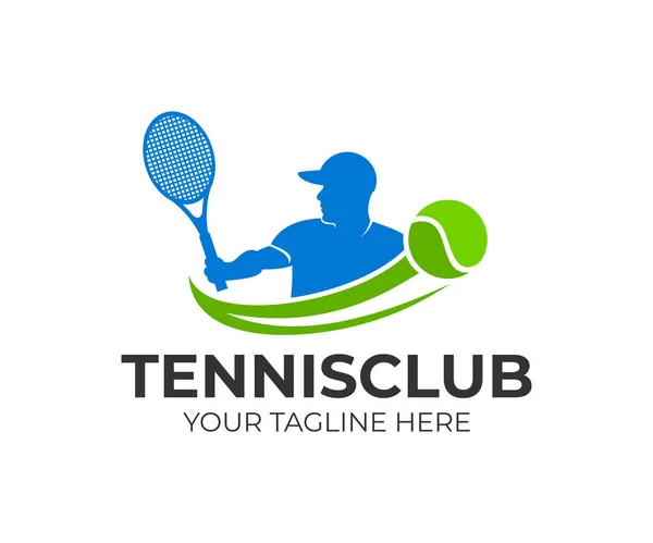 Теннисист Теннисист Бьет Мячу Теннисной Ракеткой Шаблоном Логотипа Активный Спортивный — стоковый вектор