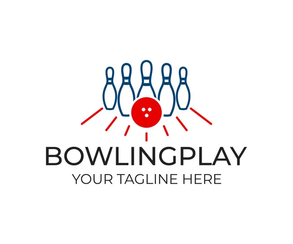 Bowling Pin Ball White Pins Game Logo Template Playing Bowling — Stock Vector