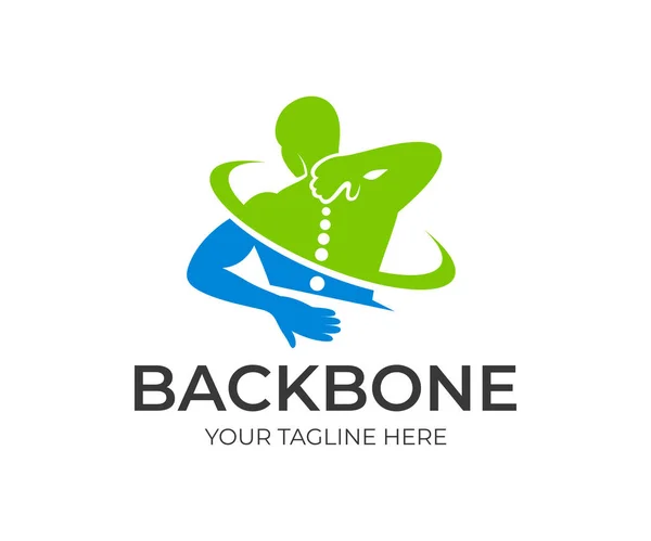 Spine pain in sacral and cervical region, human holding his back in area pain, logo design. Spine medicine and backbone health, vector design and illustration — Stock Illustration Spine Pain Sacral Cervical Region Human Holding His Back Area Royalty Free Stock Illustrations