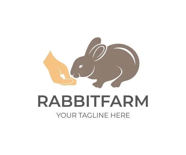 Rabbit Eats Food Hand Person Logo Design Rabbit Farm Agriculture — Stock Vector