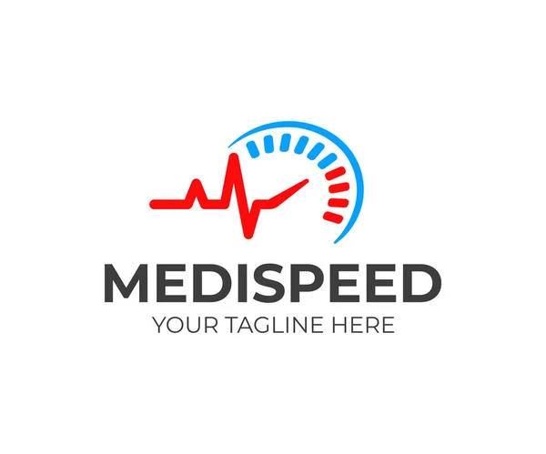 Hız Tıbbi Logo Tasarımı Kalp Atışı Çizgi Hız Göstergesi Vektör — Stok Vektör